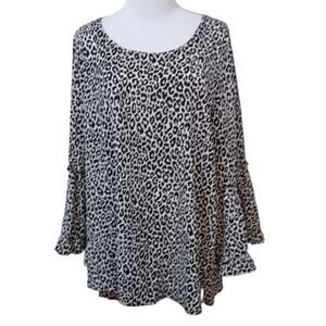 NEW JESSICA LONDON Blouse Tunic Top 18W Bell Sleeves Flowy‎ Boho Animal Print